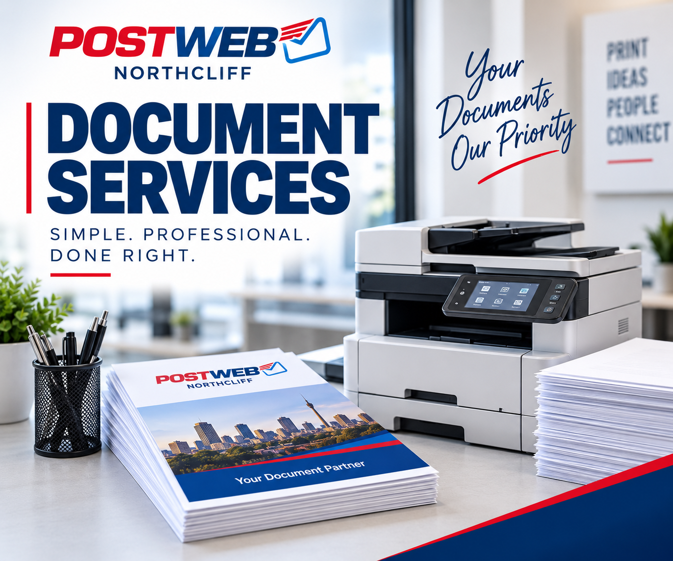 Printing, copying, scanning, emailing, laminating and binding of documents
