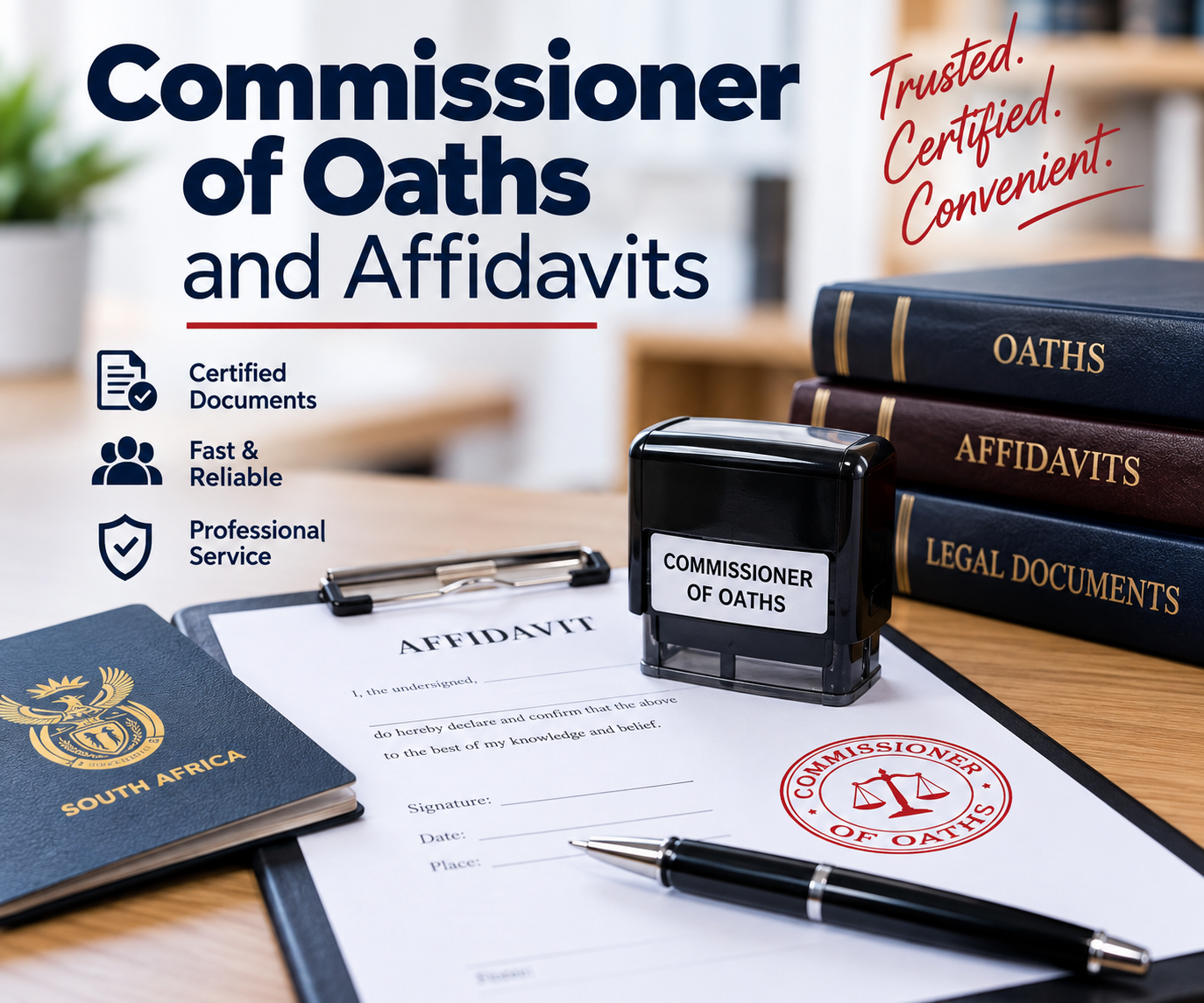 Commissioner of Oaths stamp on a signed affidavit